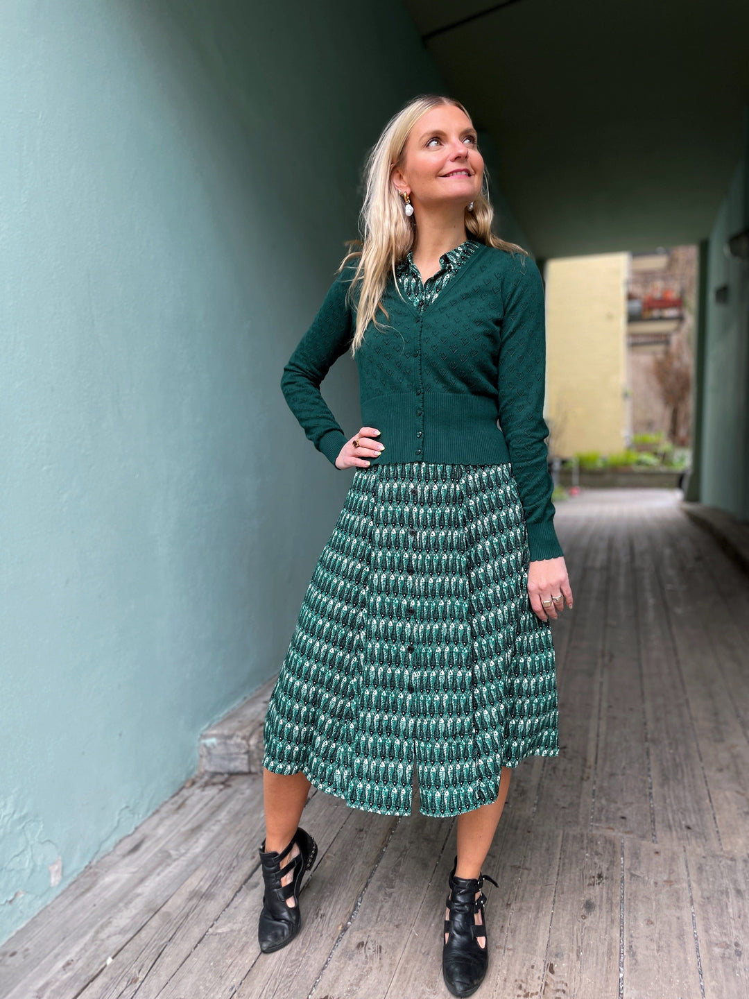 King Louie gensere Cardigan V Heart Ajour - grønn