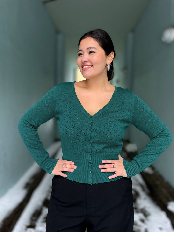 King Louie gensere Cardigan V Heart Ajour - grønn