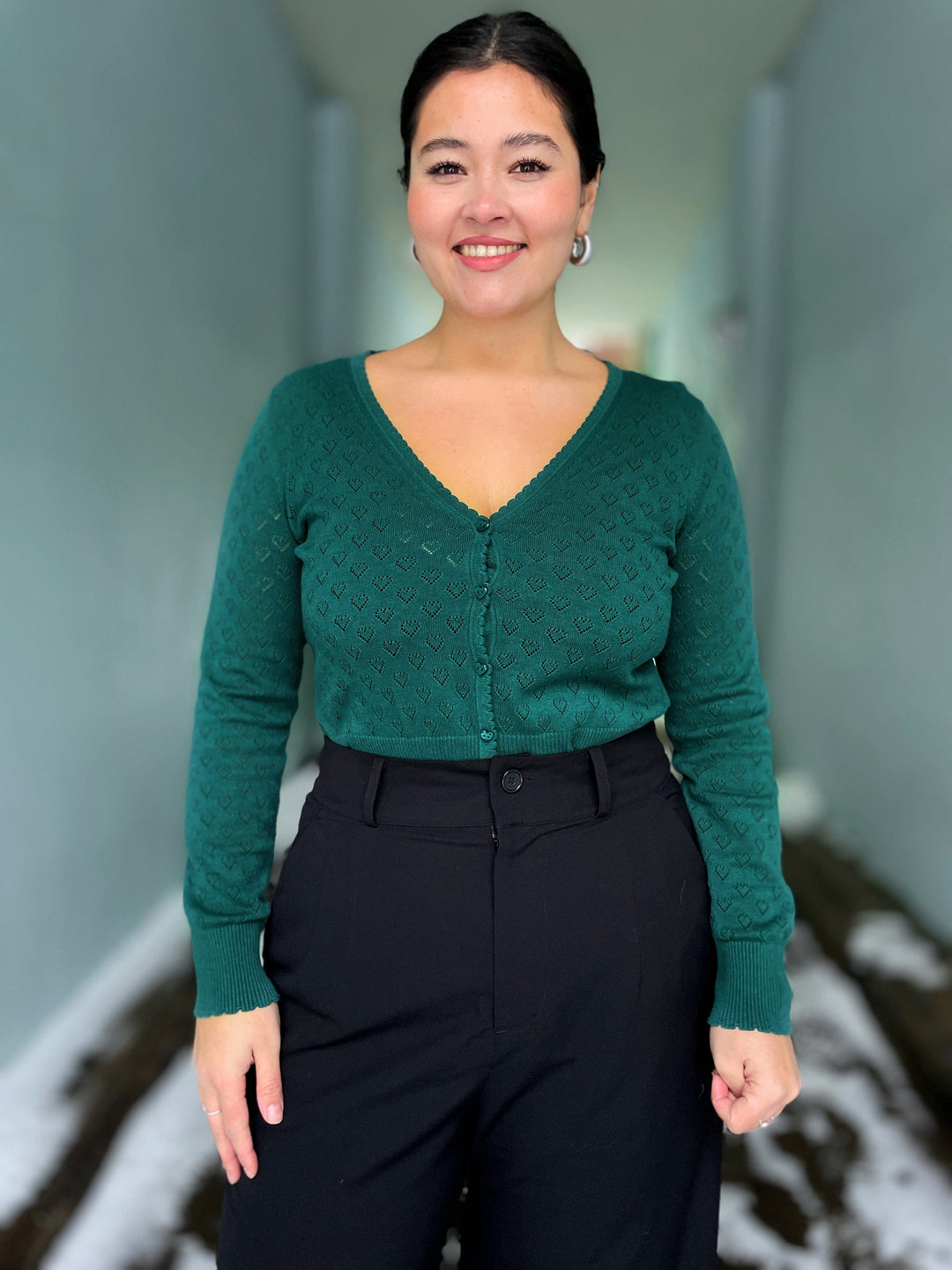 King Louie gensere Cardigan V Heart Ajour - grønn