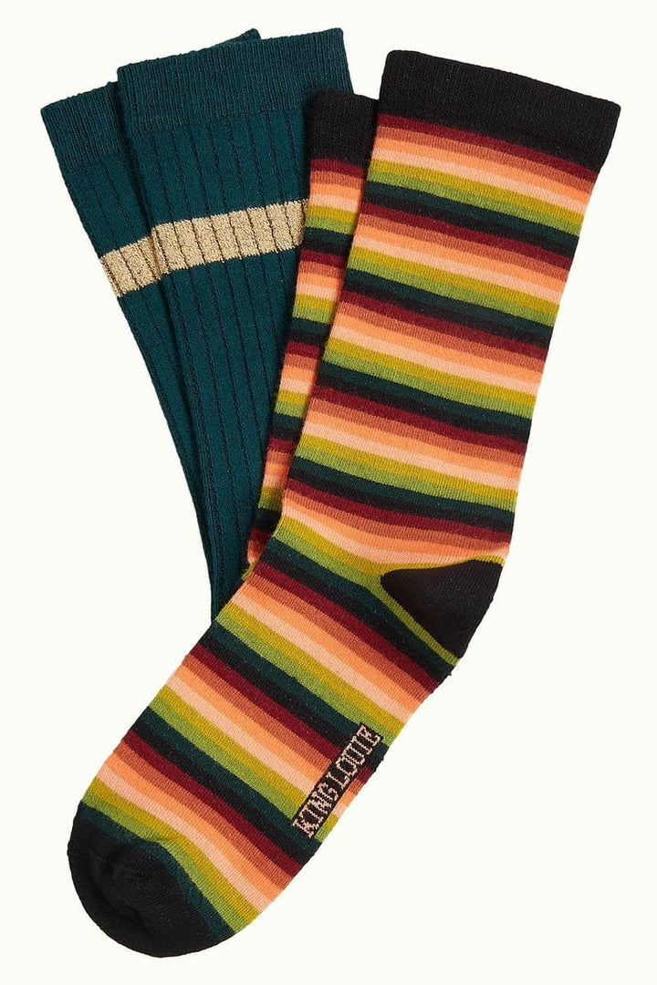 King Louie Sokker Sokker Mimmi Stripe 2-Pack - pine green
