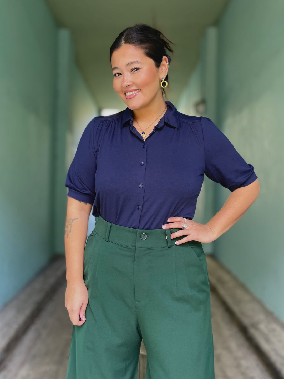 King Louie Topper Carina bluse kortermet - blå