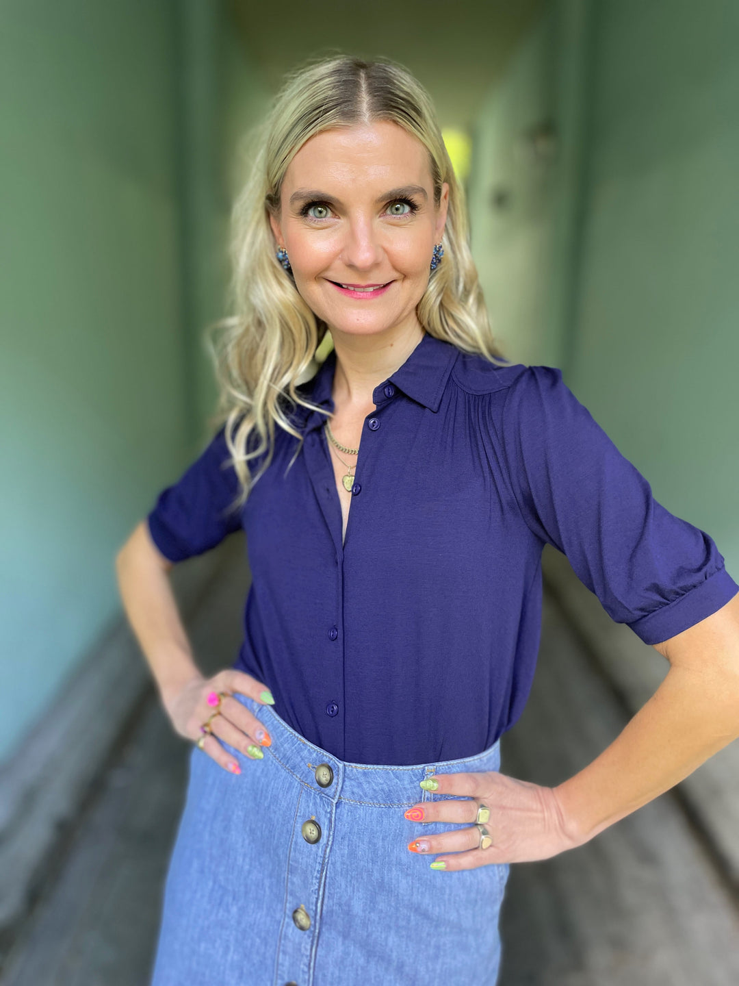 King Louie Topper Carina bluse kortermet - blå