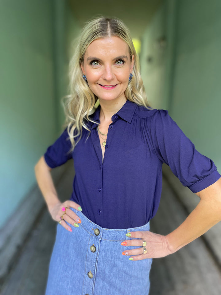 King Louie Topper Carina bluse kortermet - blå