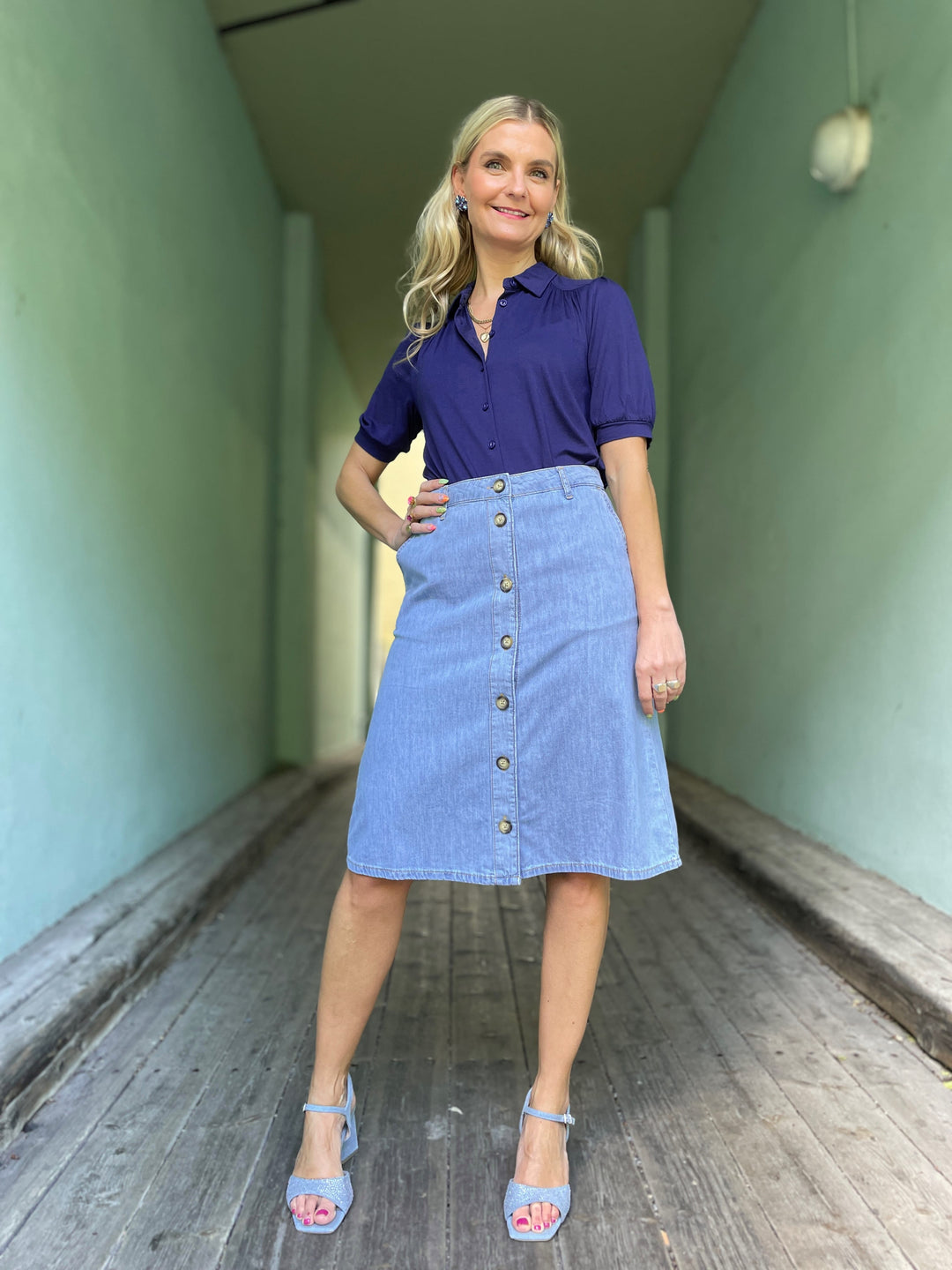 King Louie Topper Carina bluse kortermet - blå