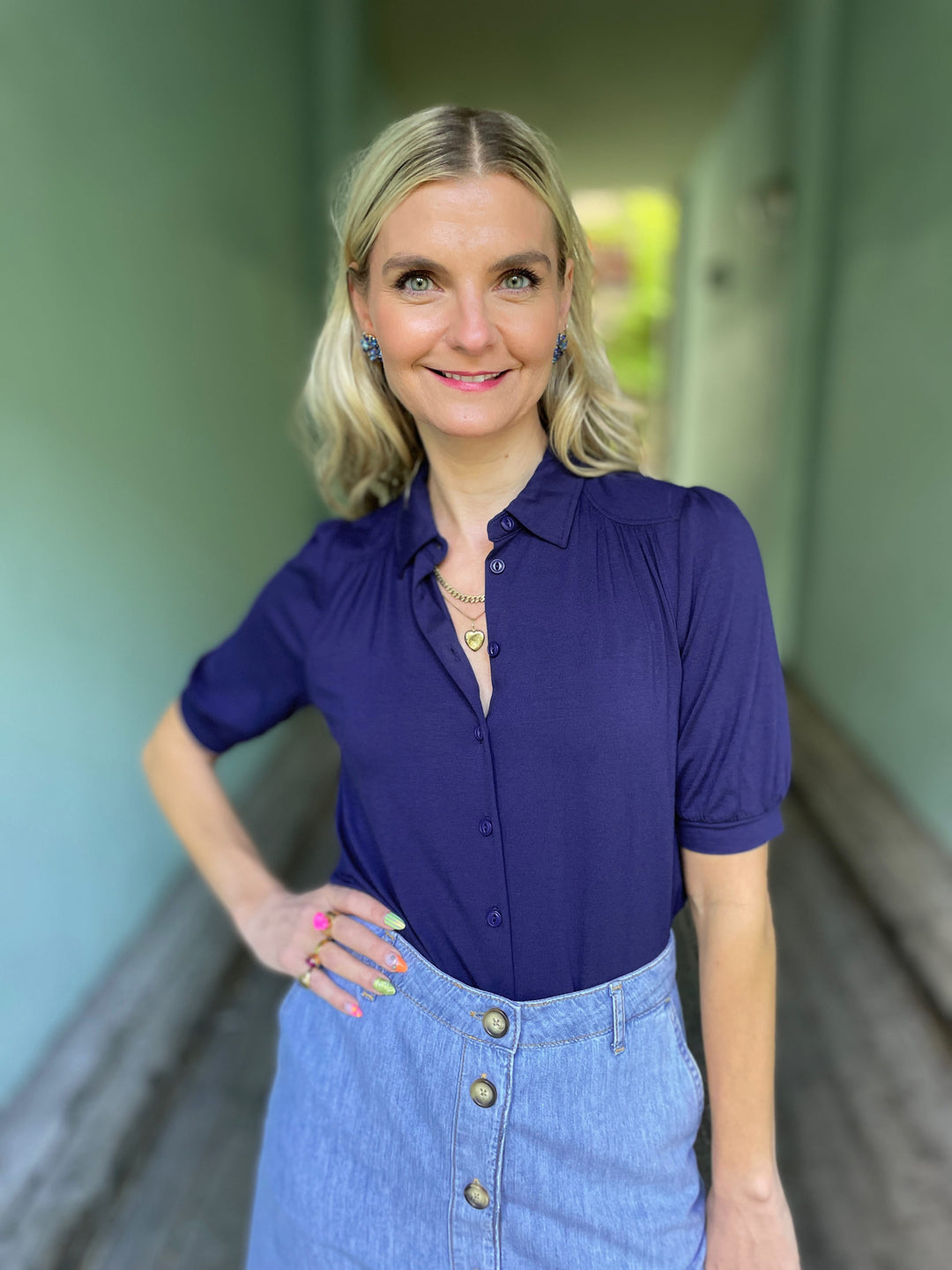 King Louie Topper Carina bluse kortermet - blå
