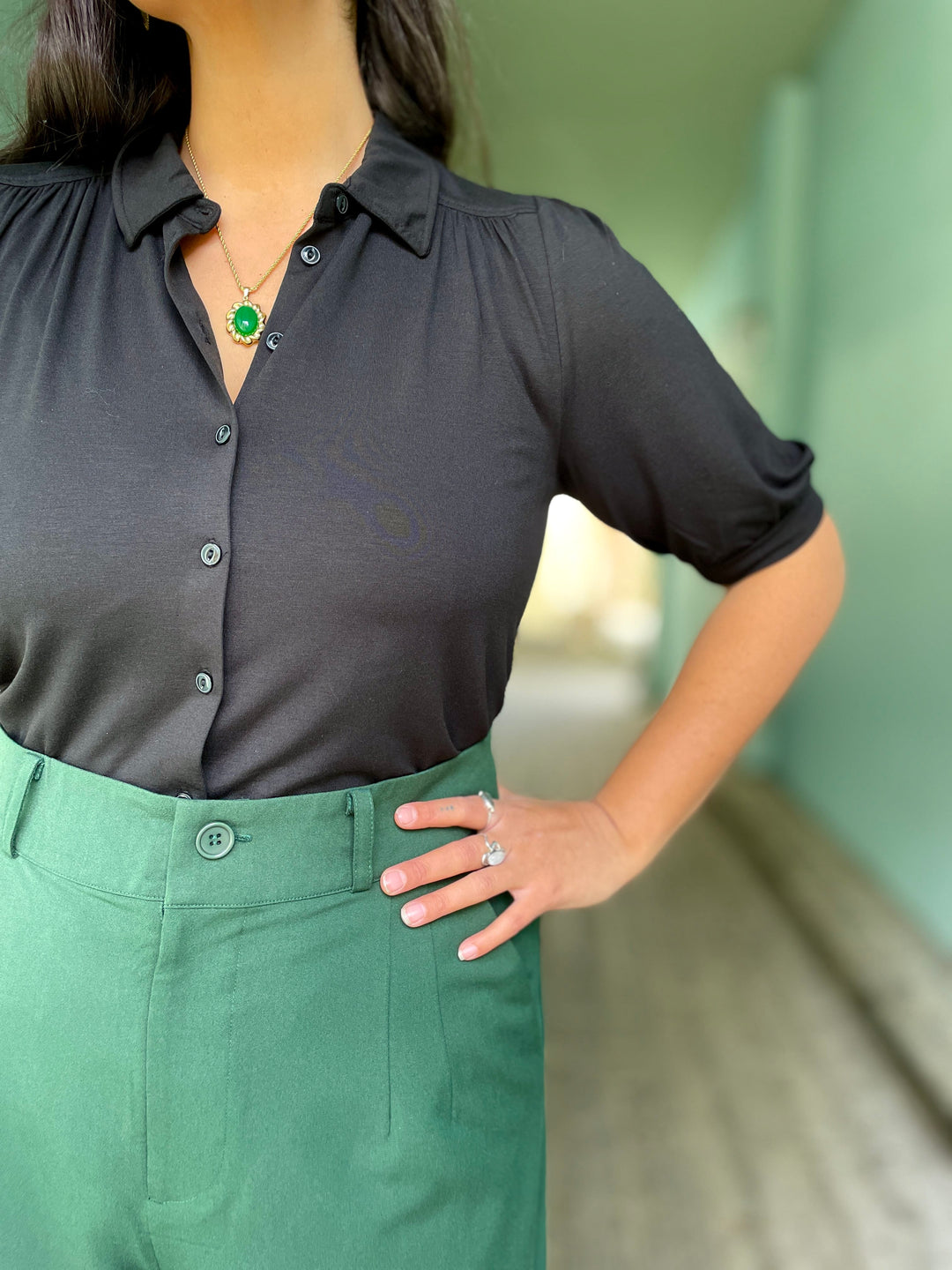 King Louie Topper Carina bluse kortermet - svart