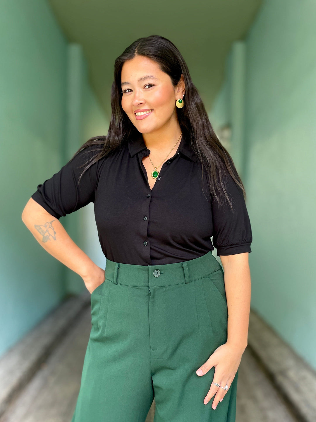 King Louie Topper Carina bluse kortermet - svart