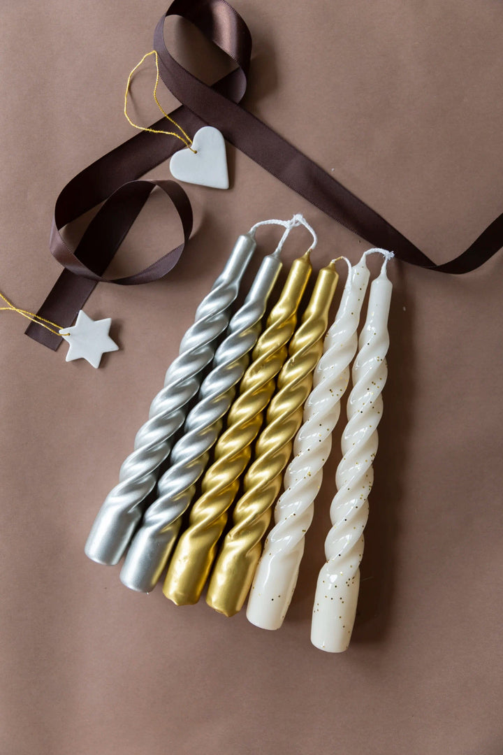 Kunstindustrien stearinlys Lys twisted glitter - creme/gold dust