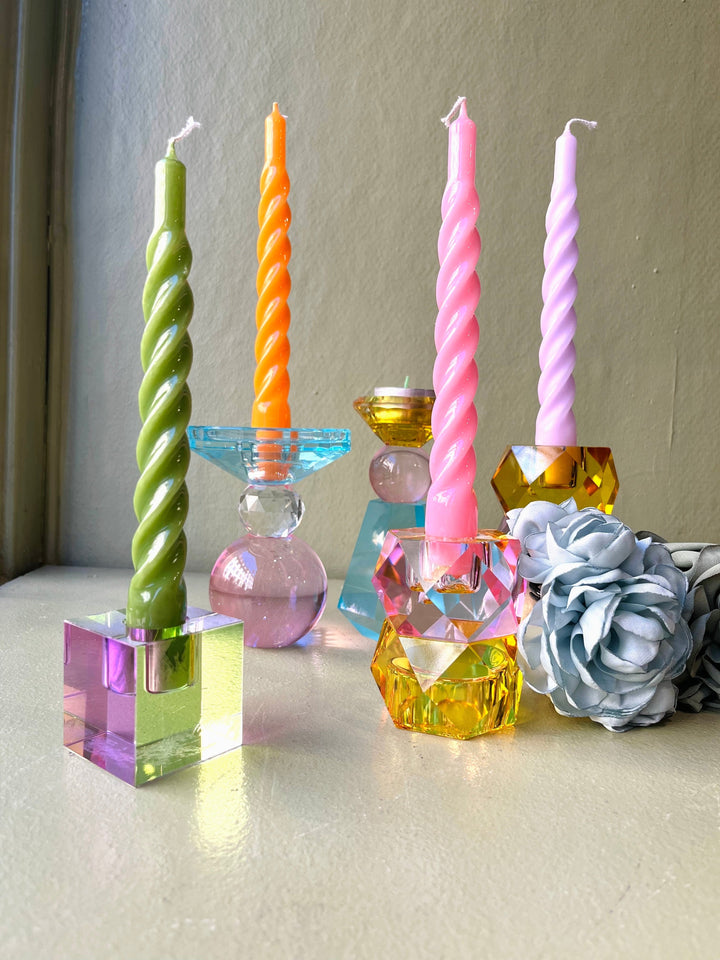 Miss Etoile Lysestake Lysestake til telys i krystall - blue, rose and yellow