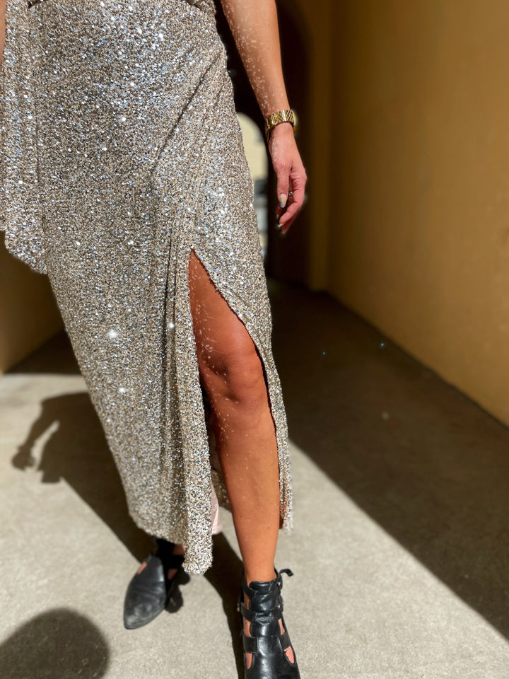 Never Fully Dressed skjørt Jaspre Maxi sequin skjørt - sølv