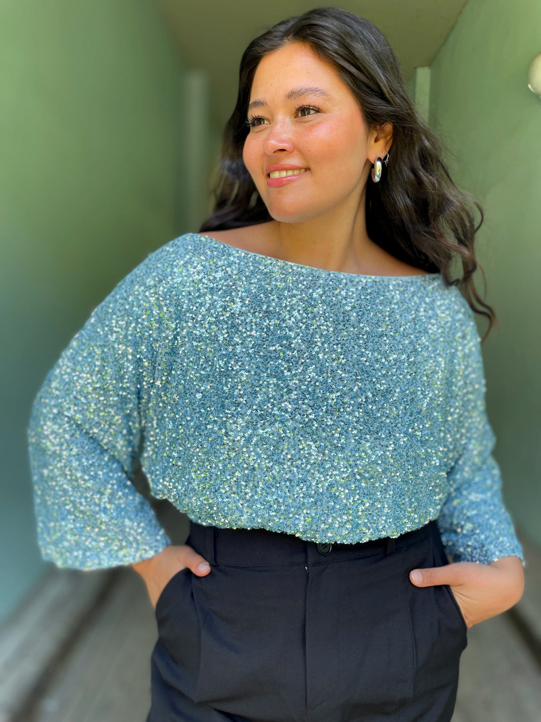 Never Fully Dressed Topper Tilly sequin topp - blå