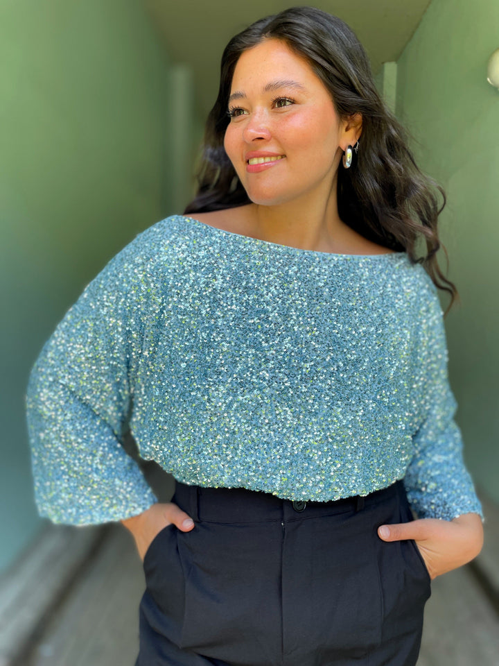 Never Fully Dressed Topper Tilly sequin topp - blå