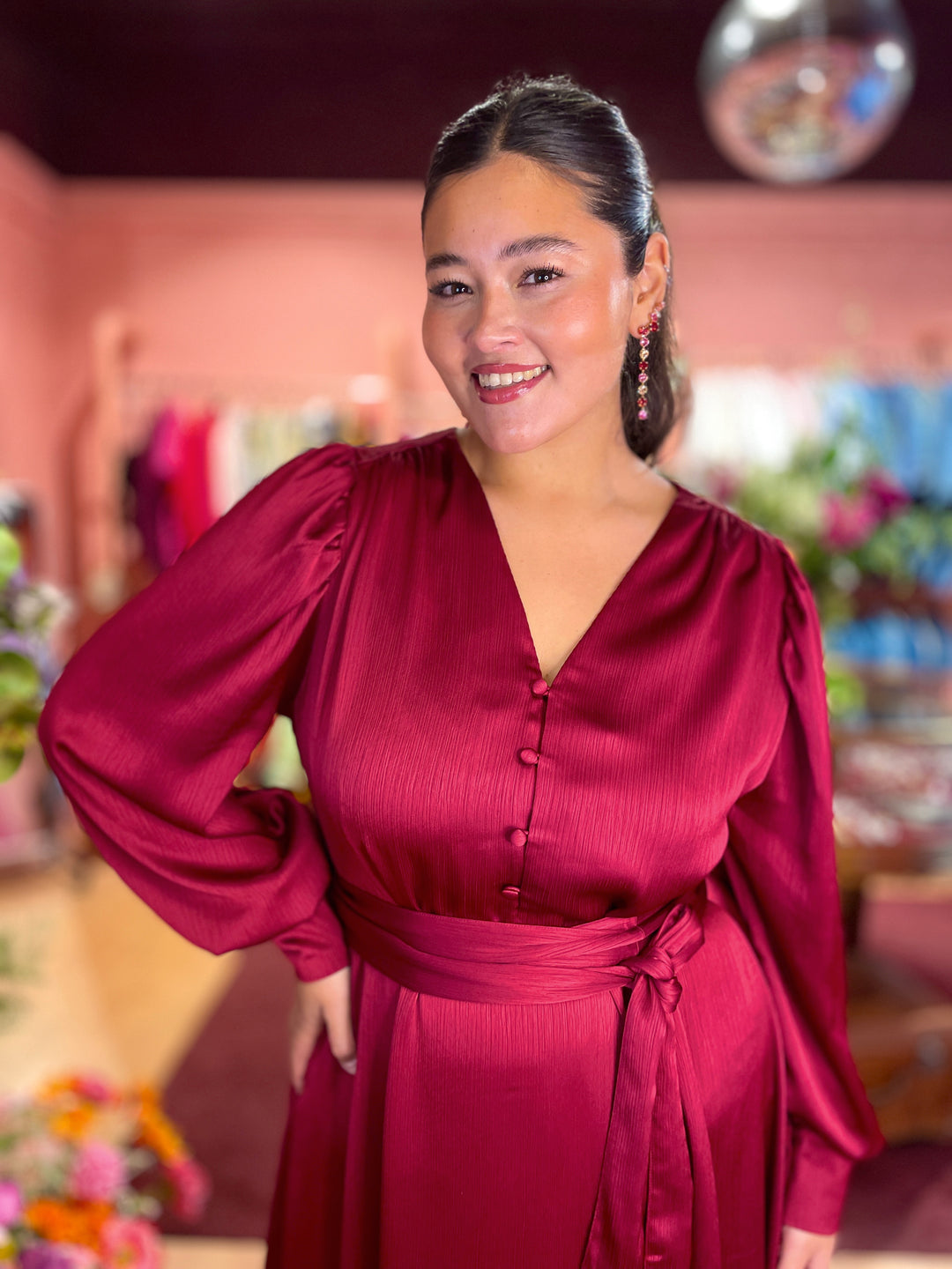 Daisy dress - long - red satin