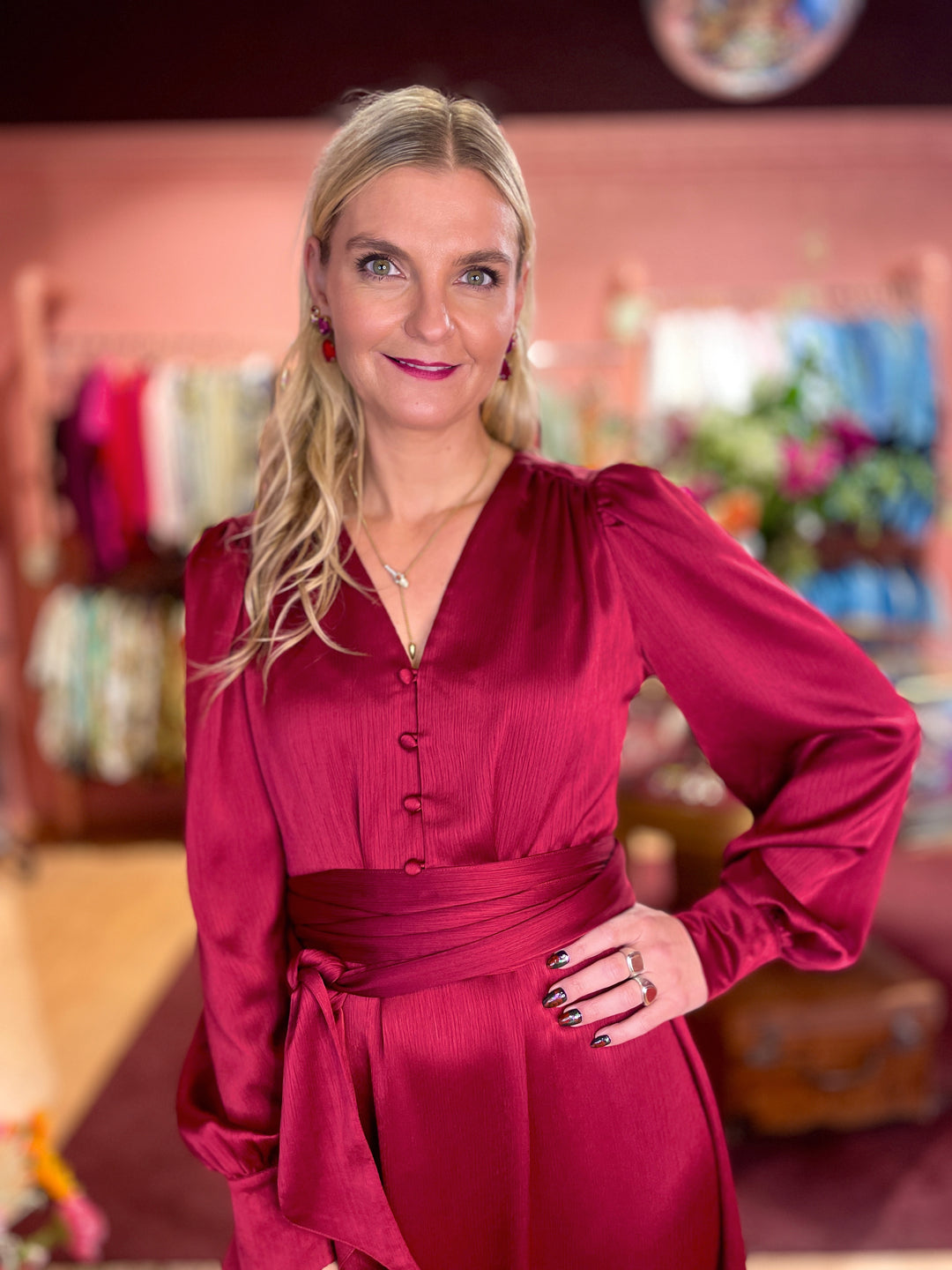 Daisy dress - long - red satin