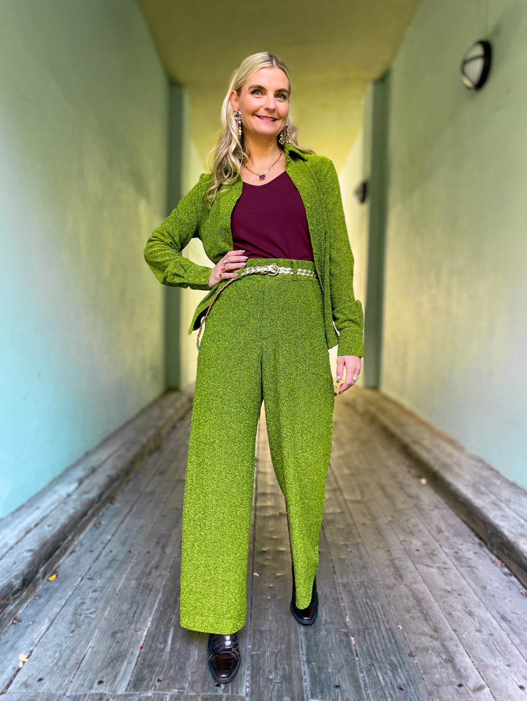 Liza shirt lurex - sparkly moss