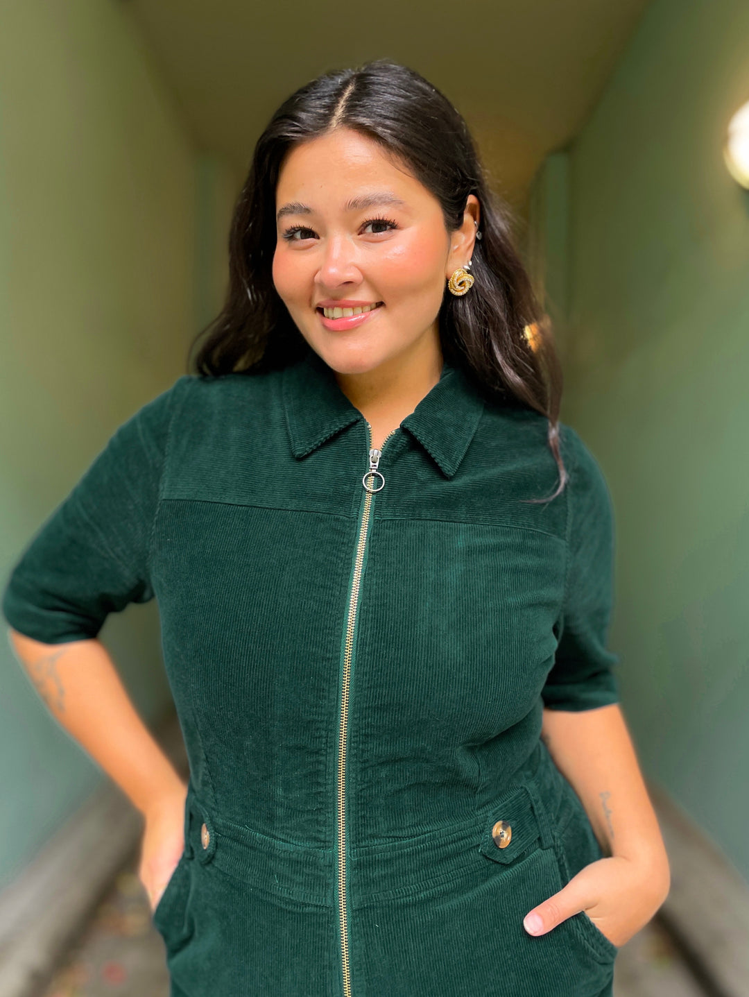 Garbo Corduroy buksedress - pine green