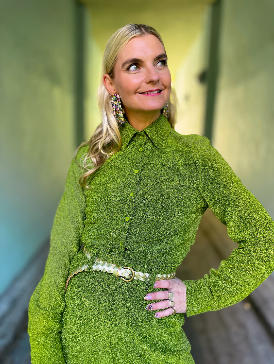 Liza shirt lurex - sparkly moss