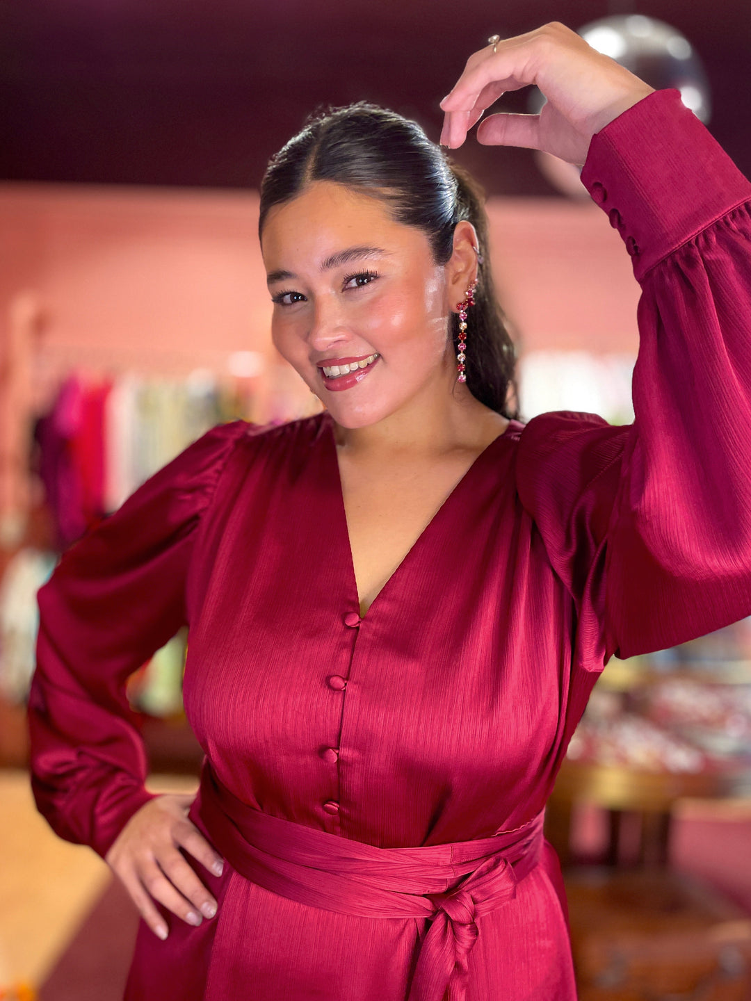 Daisy dress - long - red satin