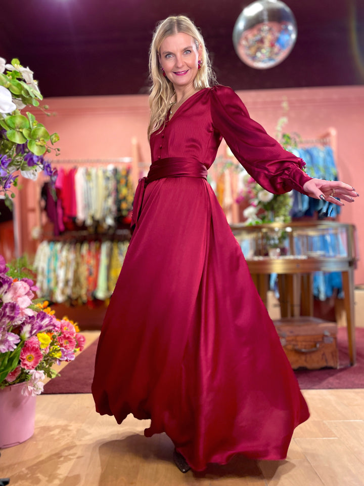 Daisy dress - long - red satin
