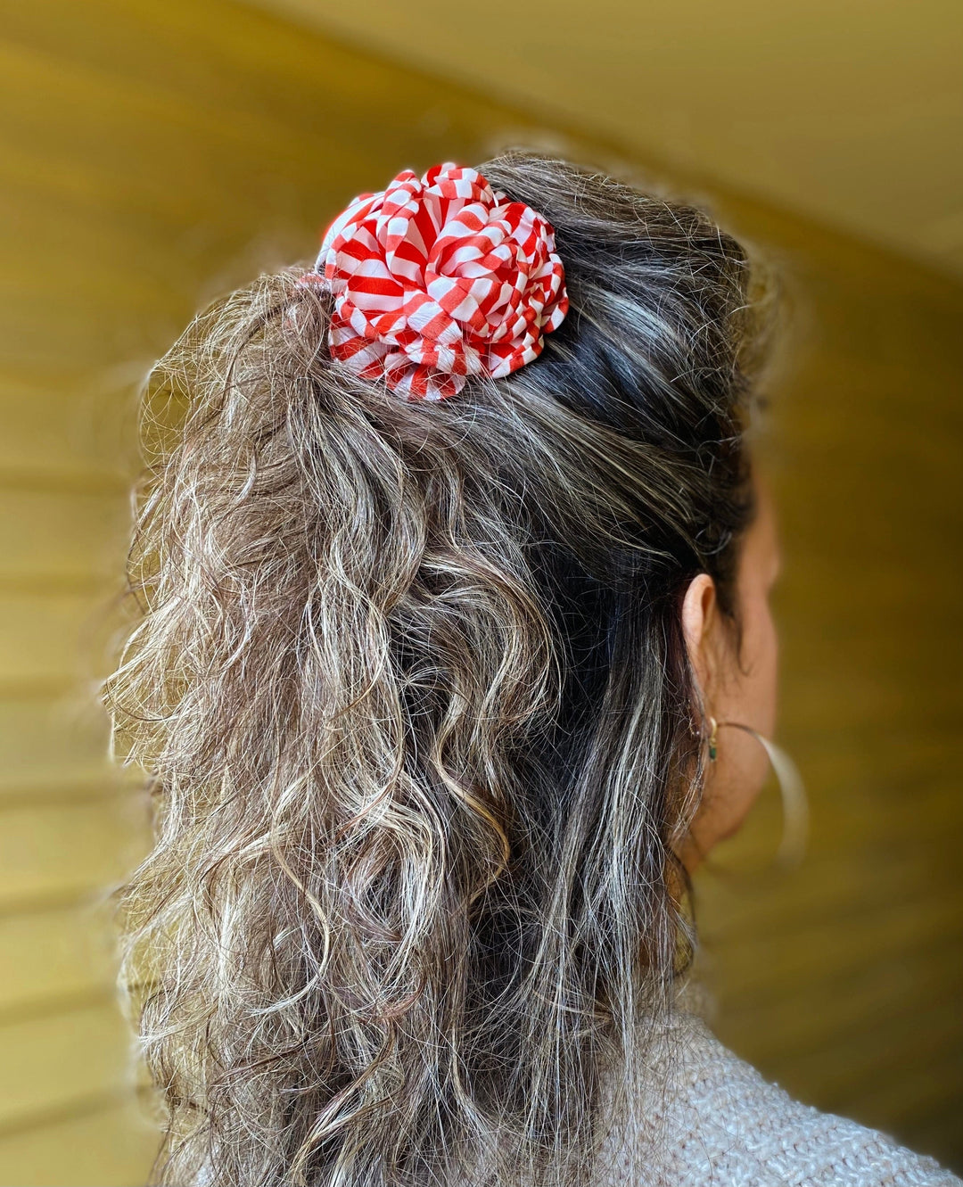 Pico hårpynt Hårklype Striped med blomst - chili