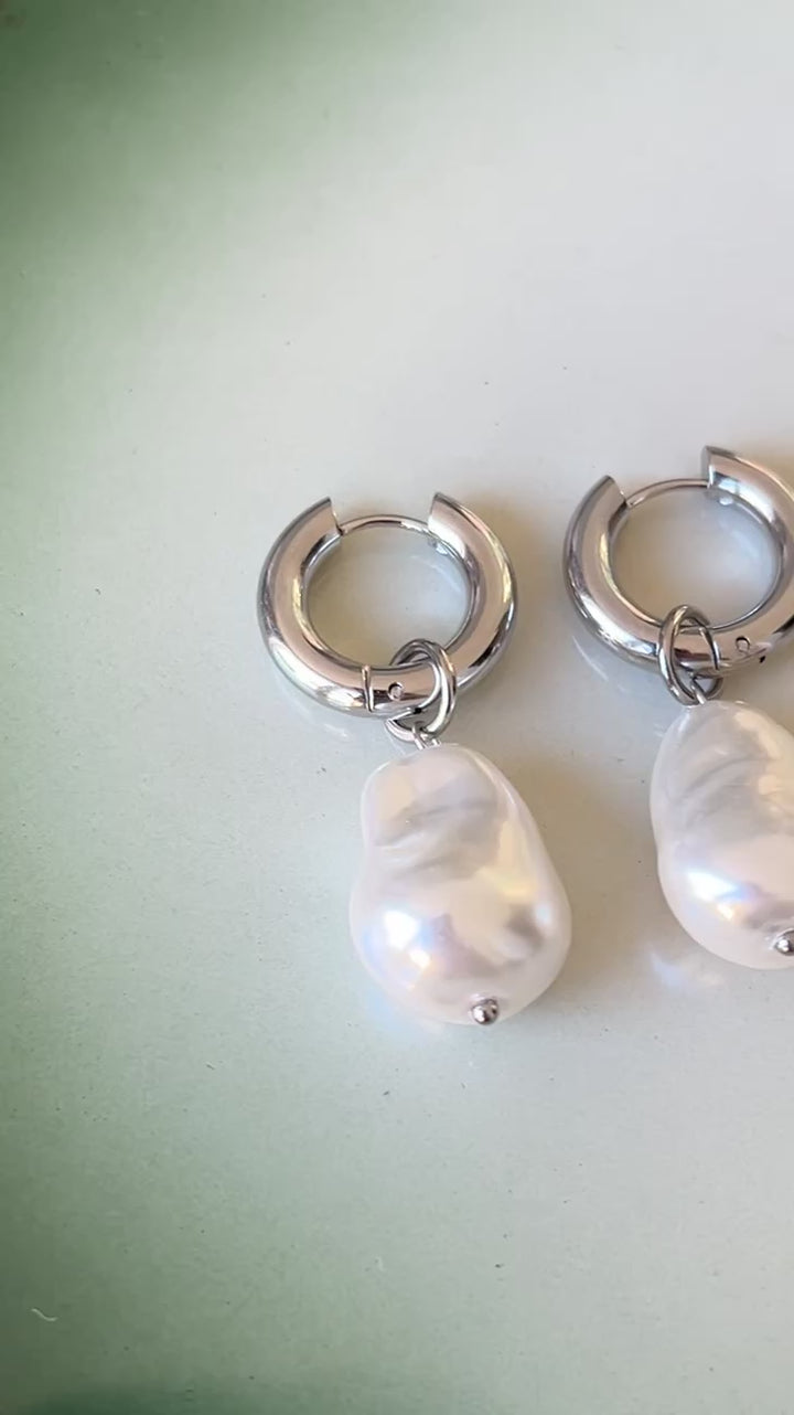 Chunky hoops med perle - sølv