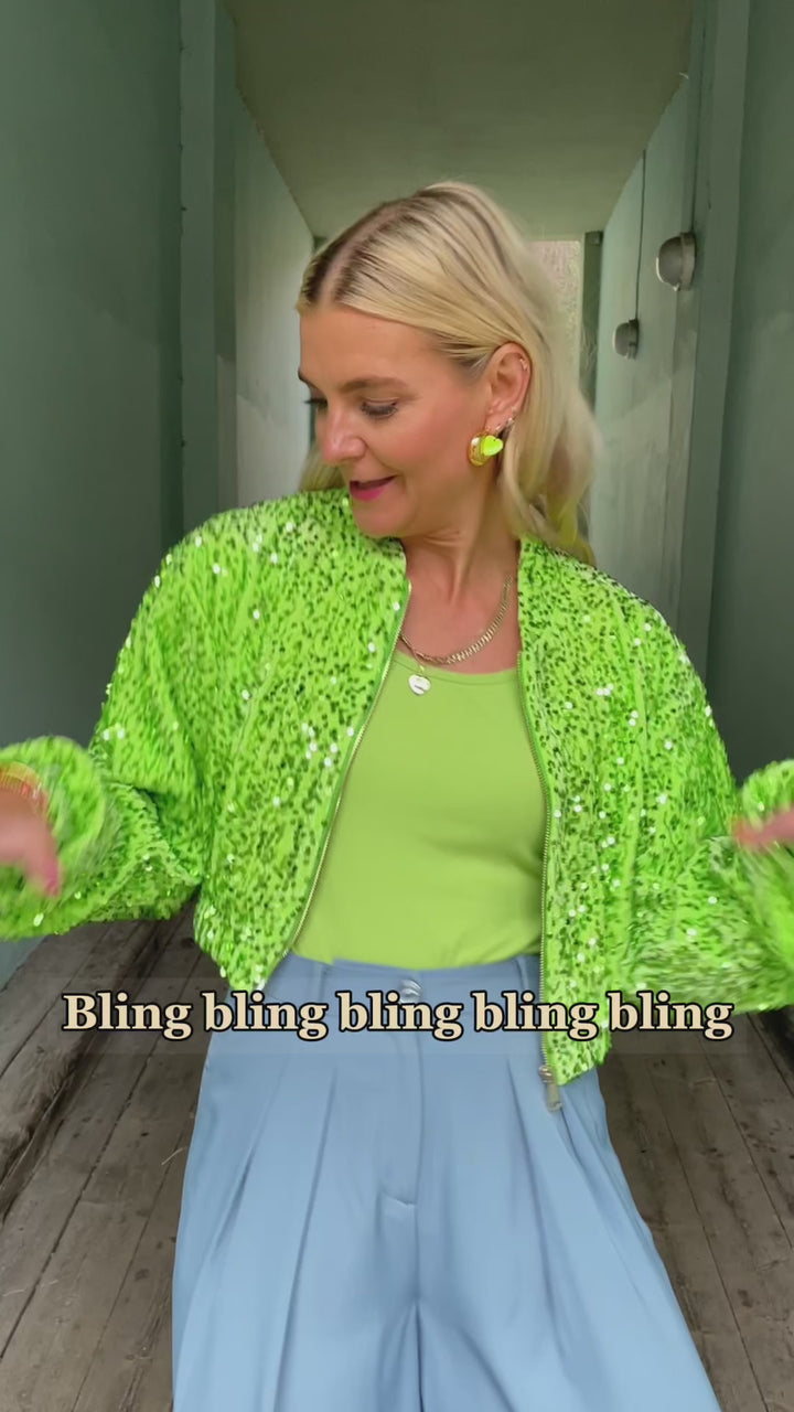 Sequin Bomber Jacket - limegrønn