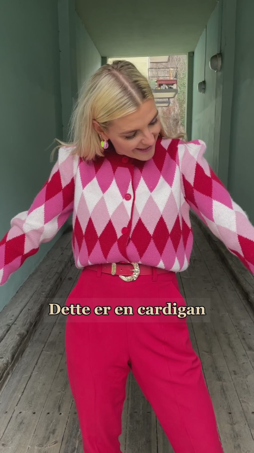 Diamond Cardigan - rosa og kremhvit
