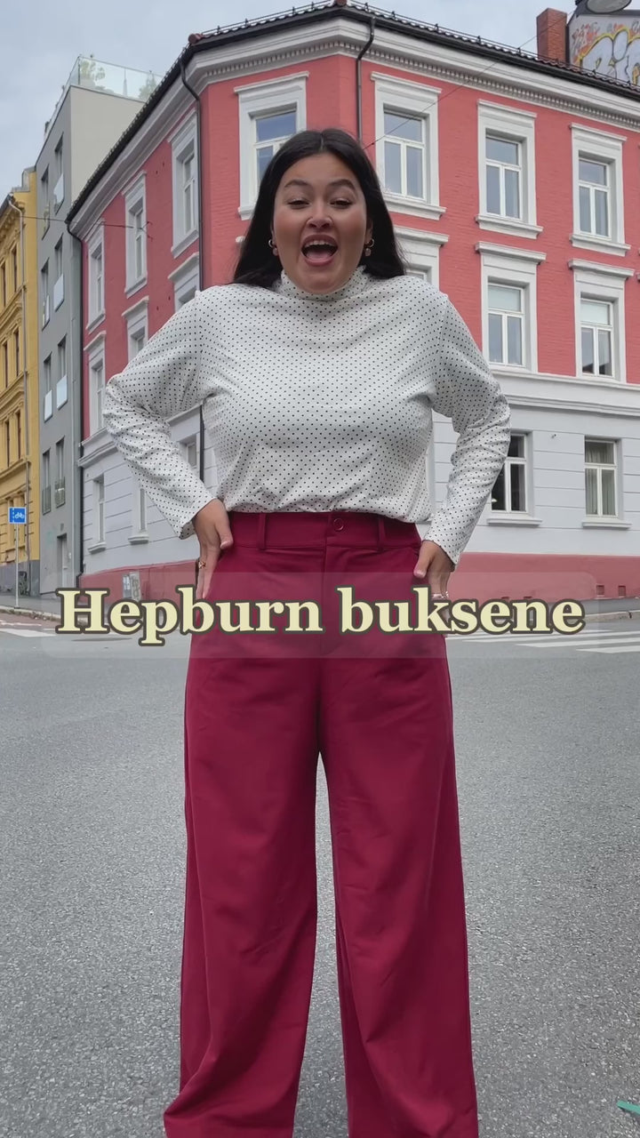 Hepburn pants med gylf - bukse med høyt liv - burgunder