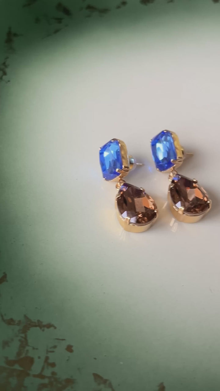 Lydia earrings - sapphire/light smoked topaz