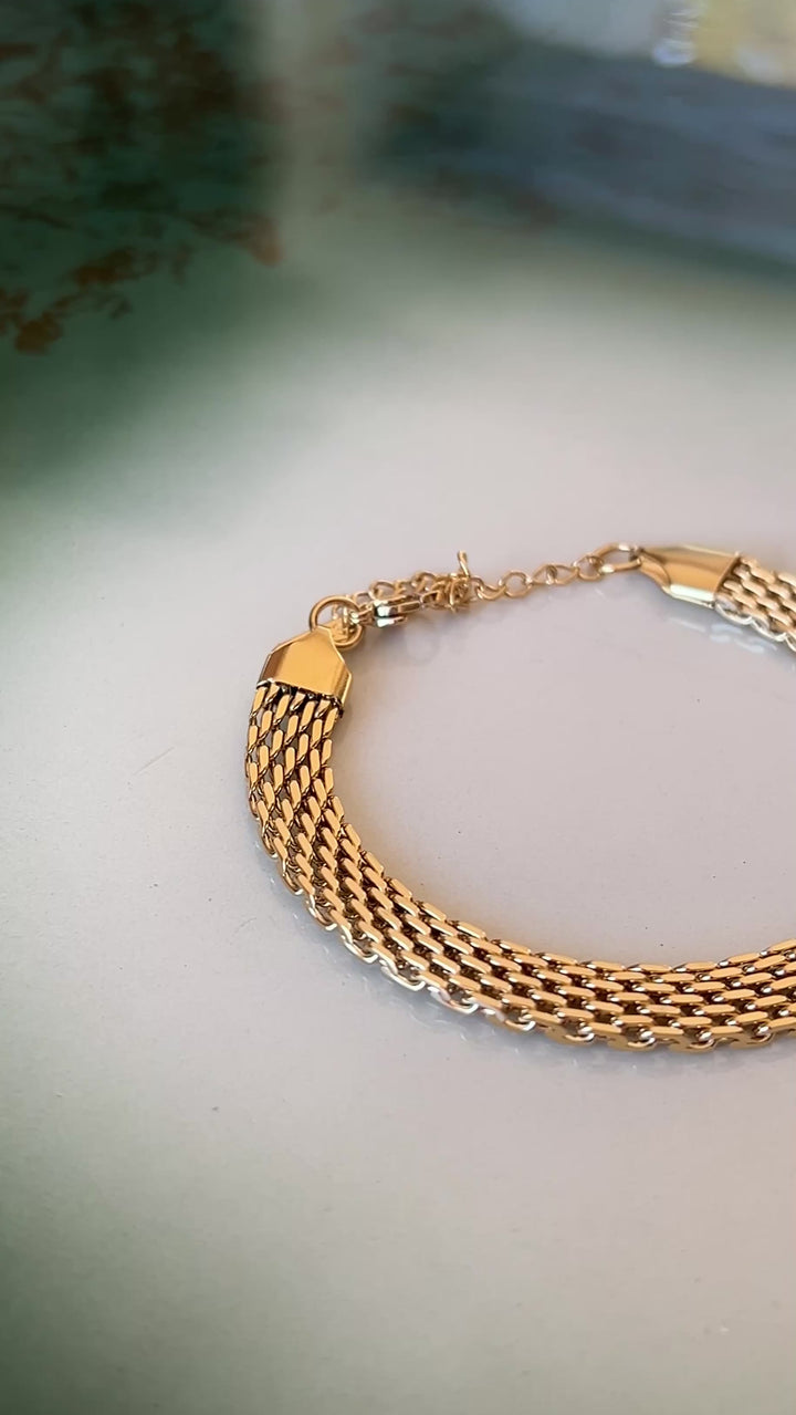 Frøken Dianas Salonger Vintagelenke leddet Armbånd Vintageinspirert Gullforgylt Rustfritt Stål