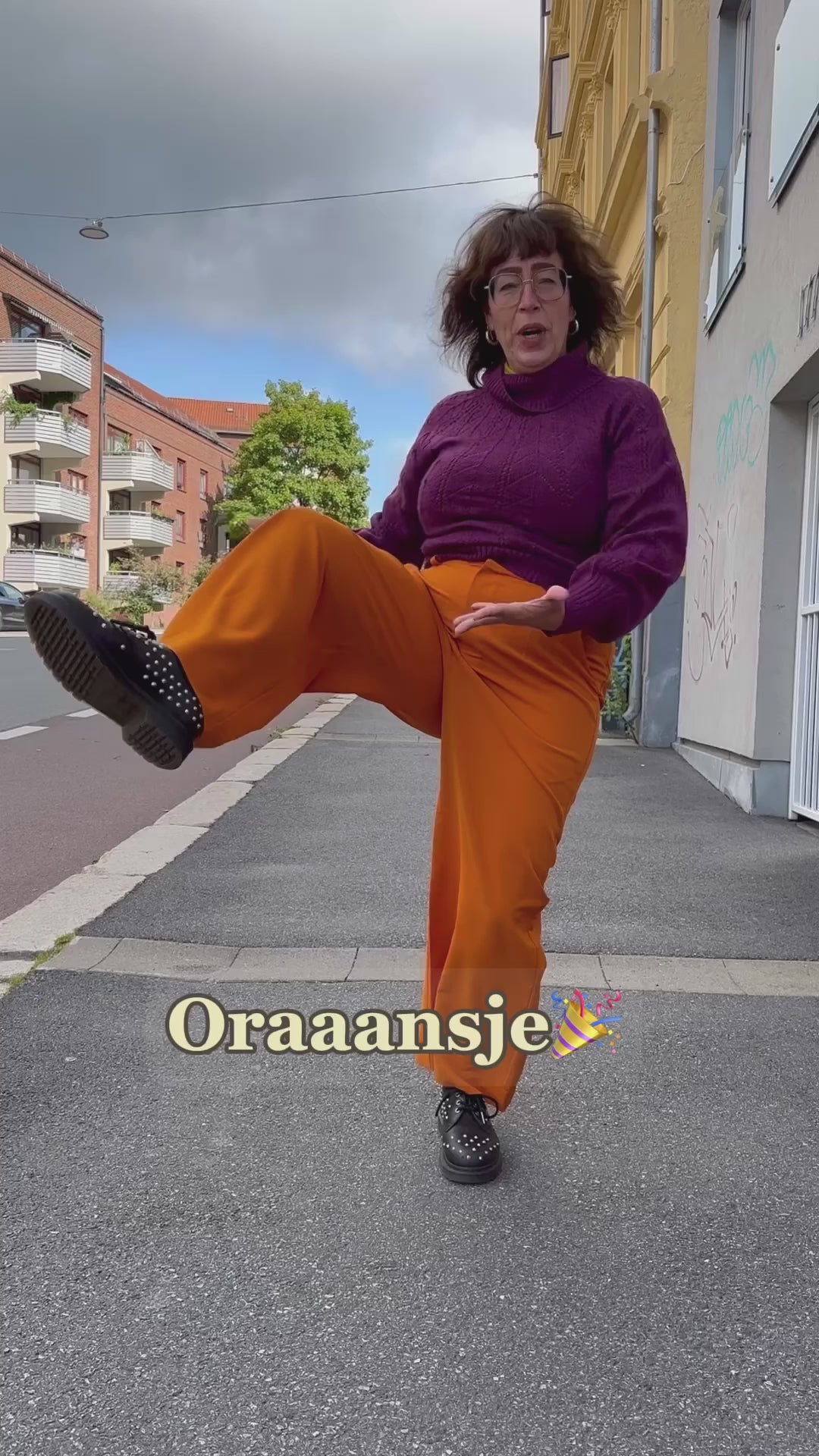 Hepburn Pants med gylf - bukse med høyt liv - brent oransje