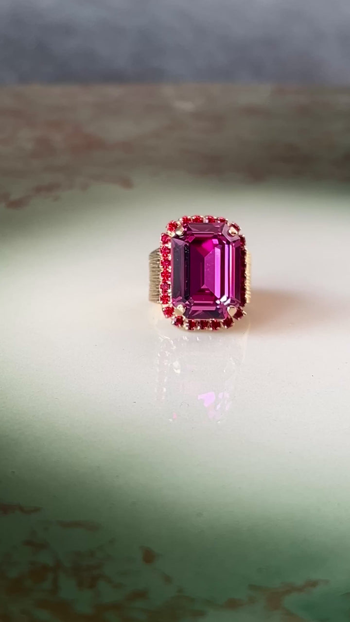 Lydia Coctail ring - dark rose/light siam