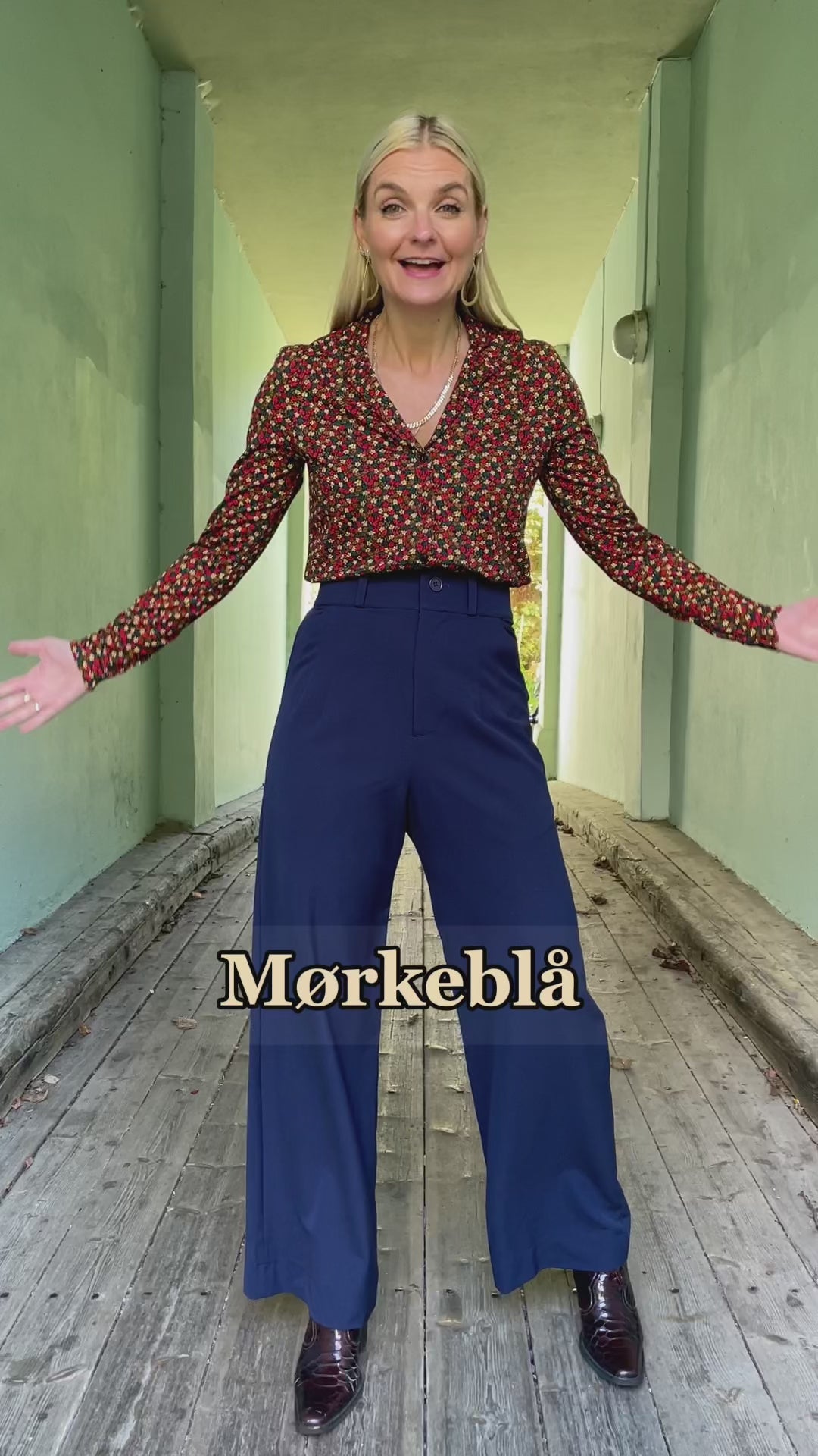 Hepburn Pants med gylf - bukse med høyt liv - mørk blå