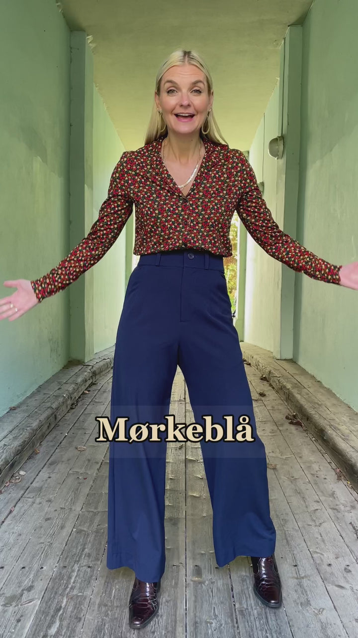 Hepburn Pants med gylf - bukse med høyt liv - mørk blå