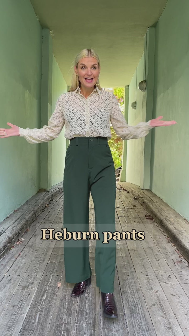 Hepburn Pants med gylf - bukse med høyt liv - mørk grønn