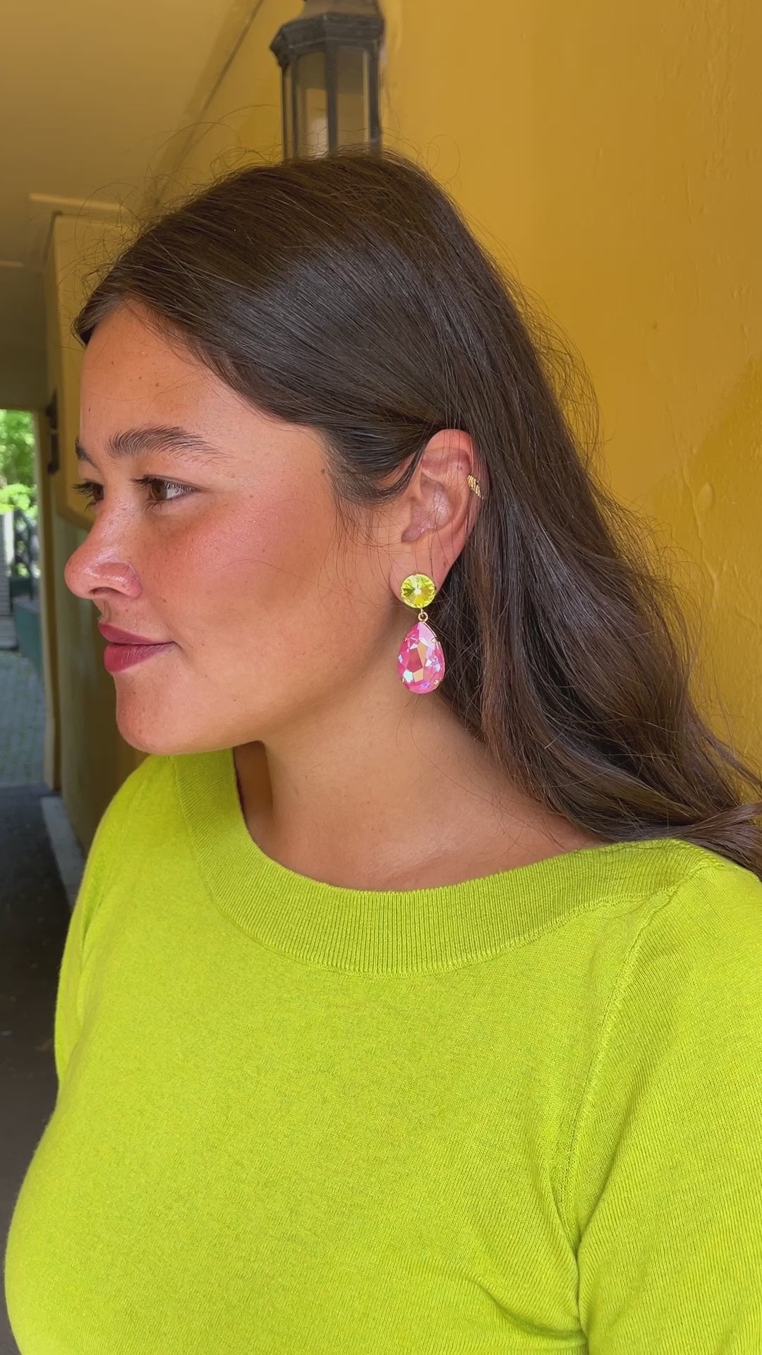 Perfect drop earrings - citrus green/lotus pink delite