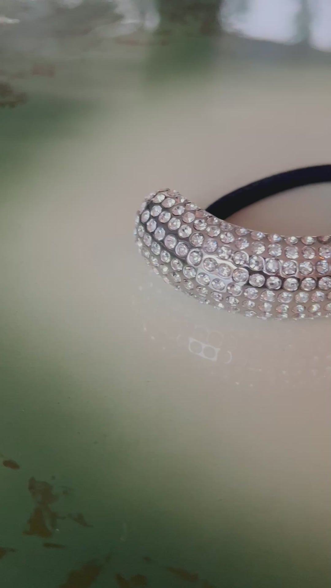 Hårstrikk stor cuff med strass - sølv