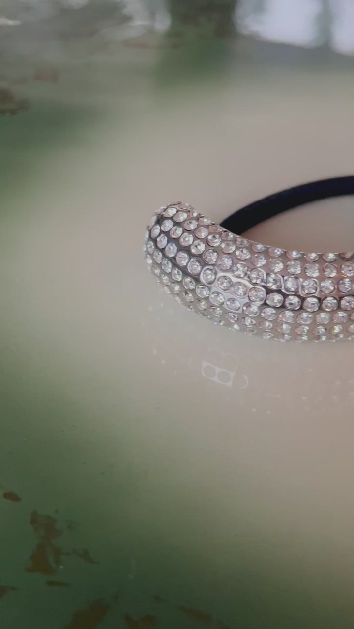 Hårstrikk stor cuff med strass - sølv