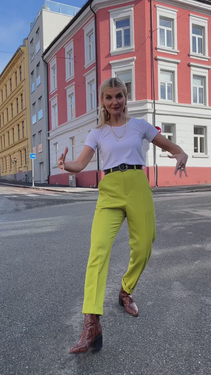 Frida Pants med gylf - bukse med høyt liv - lime