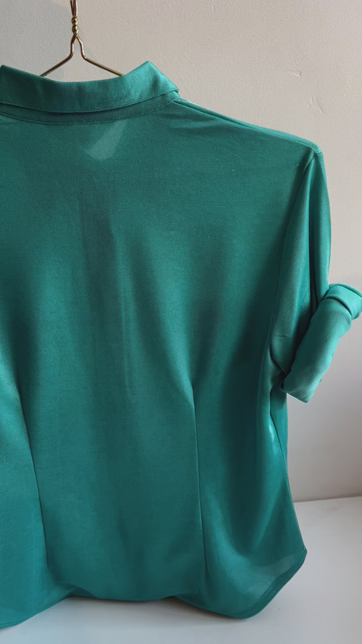 Vintagebluse - Shiny turkis, str XS