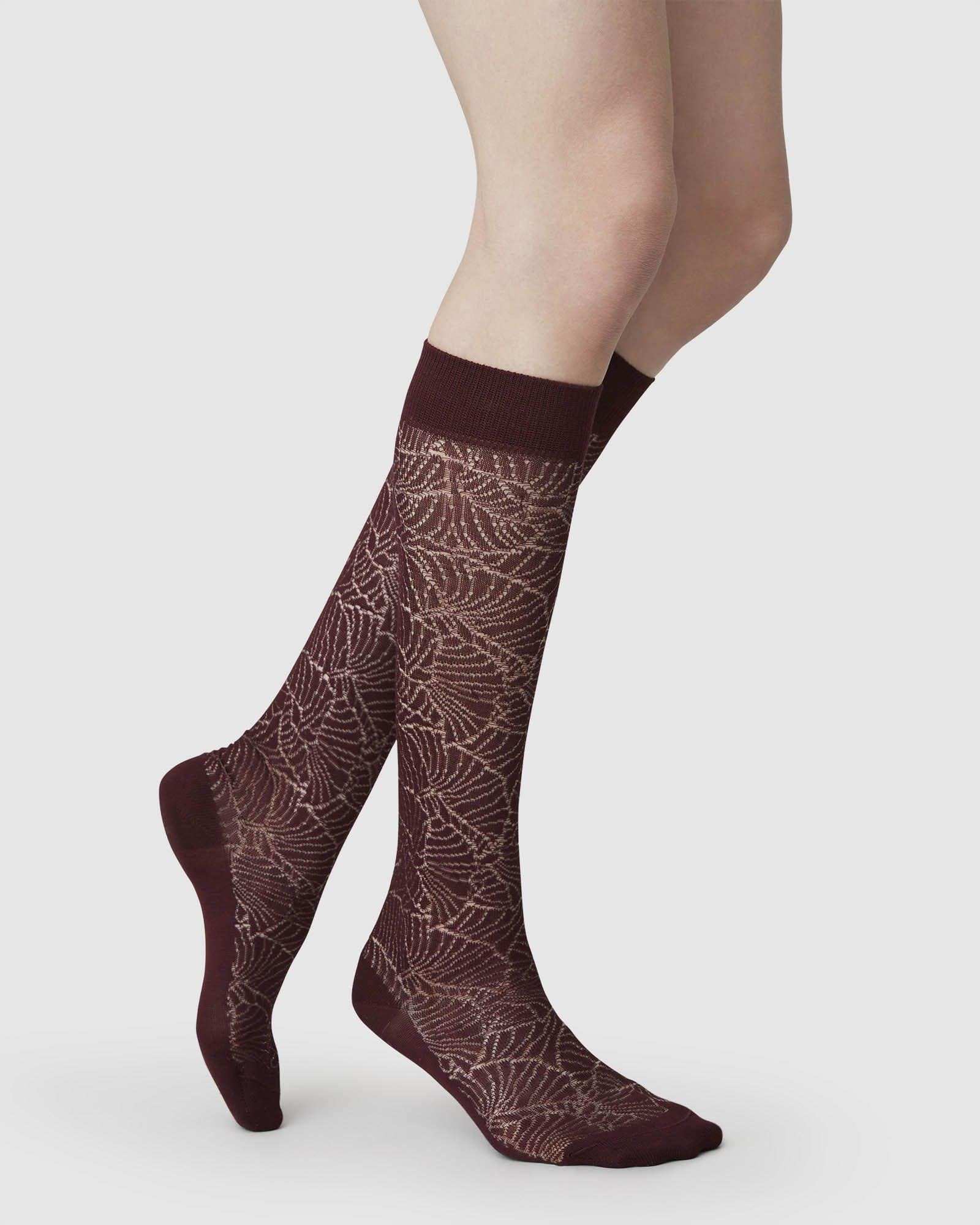 Swedish Stockings strømpebukser Alba Ginkgo Knestrømper - vinrød