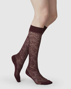 Swedish Stockings strømpebukser Alba Ginkgo Knestrømper - vinrød