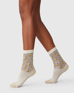 Swedish Stockings strømpebukser Sokker - Embla flower - kremhvit
