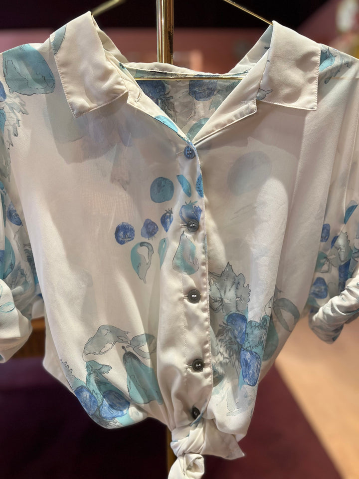 Vintage Vintage bluser L Vintagebluse - 421 Blue fruit str L