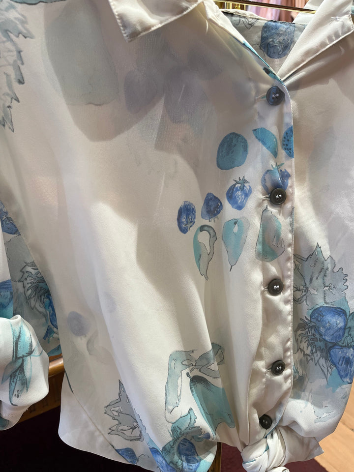 Vintage Vintage bluser L Vintagebluse - 421 Blue fruit str L