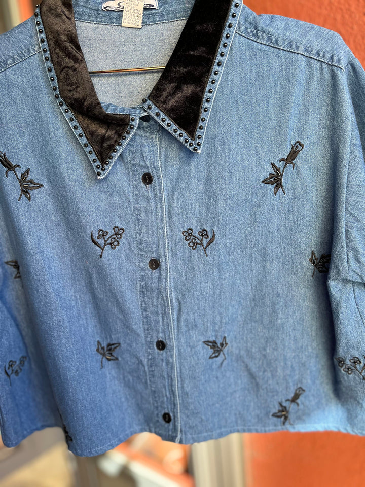 Vintage Vintage bluser M Vintagebluse - 470 Svart fløyel str M