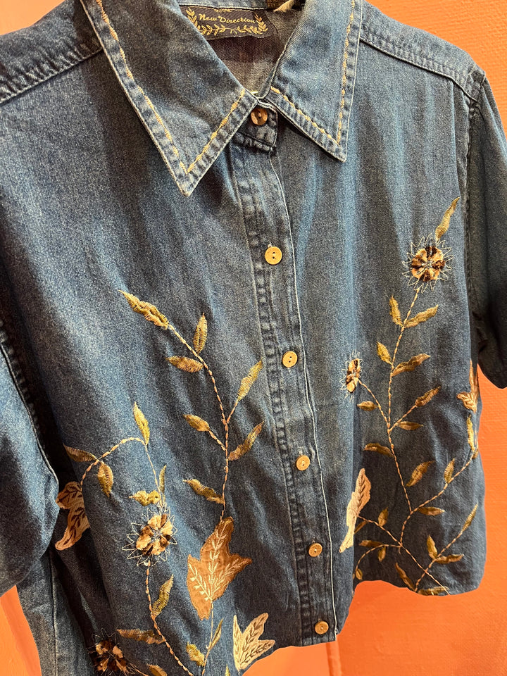 Vintage Vintage bluser M Vintagebluse - 471 Denim leaves str M