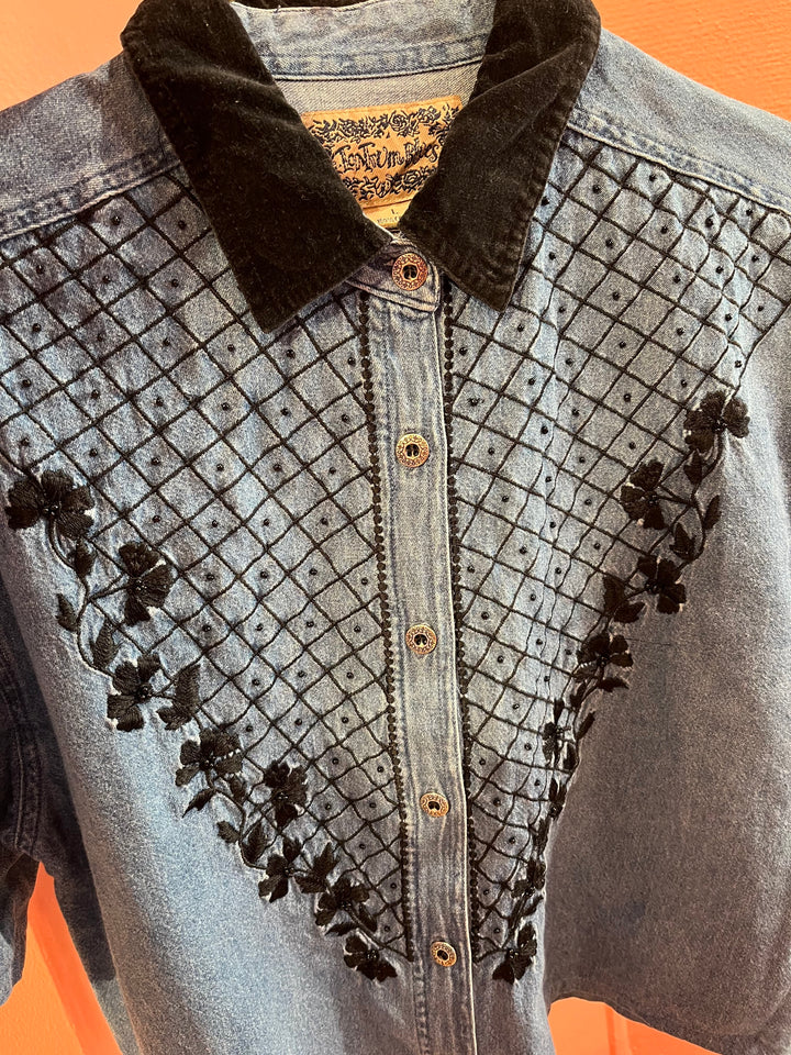 Vintage Vintage bluser M Vintagebluse - 472 Black pearls str M