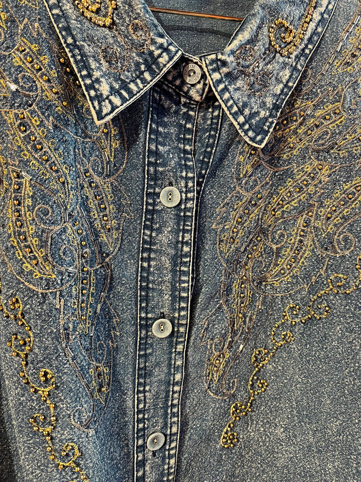Vintage Vintage bluser L Vintagebluse - 493 Denim diamond str L