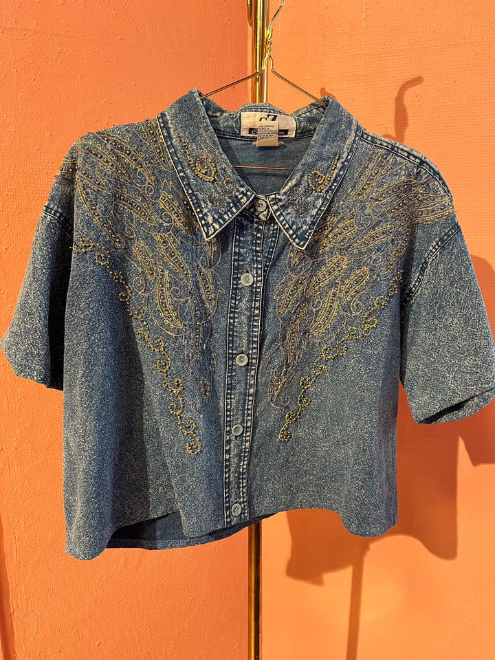 Vintage Vintage bluser L Vintagebluse - 493 Denim diamond str L
